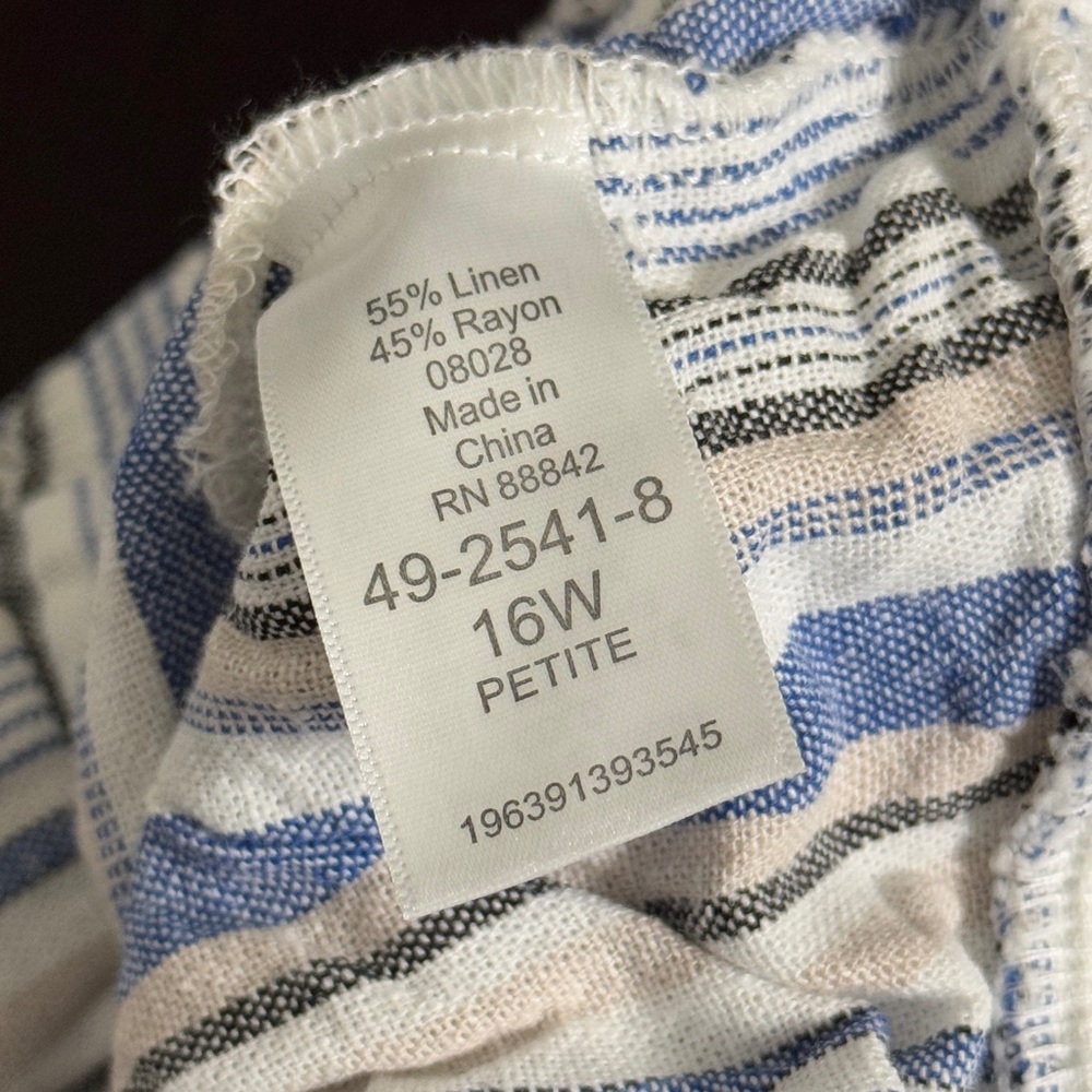 Woman Within 16W PETITE Linen Blend Striped Wide Leg Pants Coastal Beachy - Picture 9 of 11